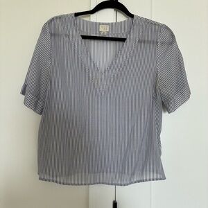 A new day Blue Striped Cuffed Sleeve Boxy Blouse